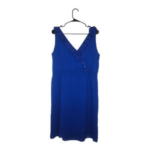 Tahari ASL Royal Blue Ruffled V Neck Dress SZ L